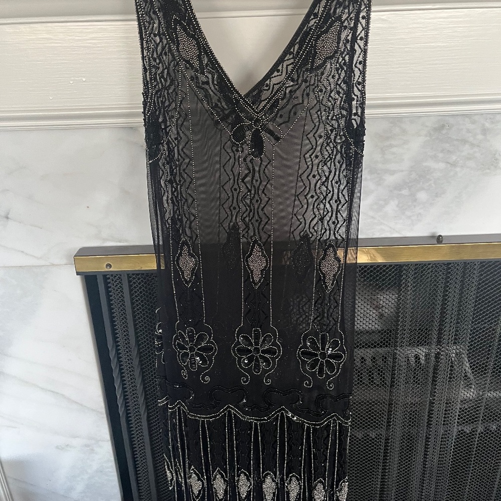 XS The Deco Haus 1920s Gatsby Flapper Dress - Black